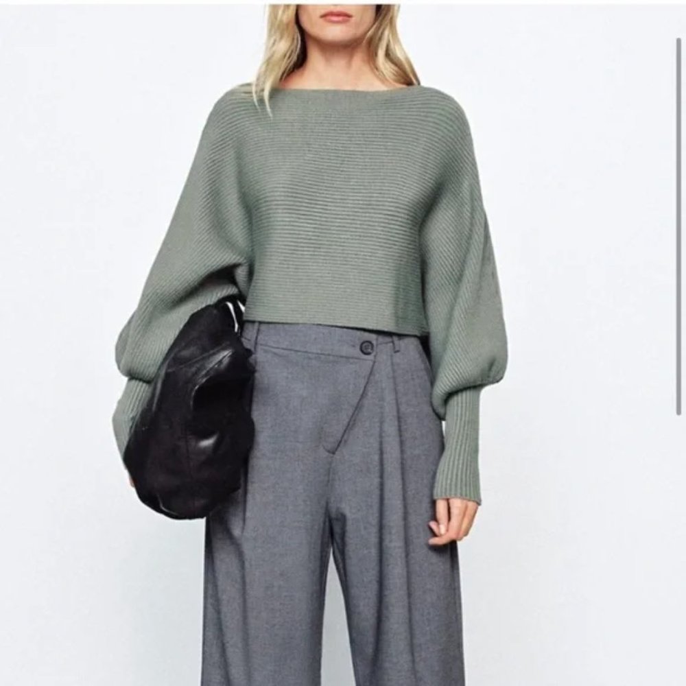 ZARA Knit Cropped Sweater Loose-fit Balloon Sleeve - Picture 3 of 8